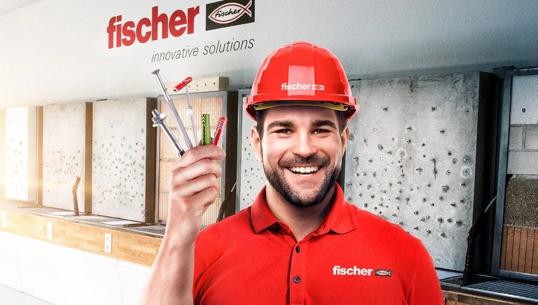 fischer Italia branded retail display with a member of staff