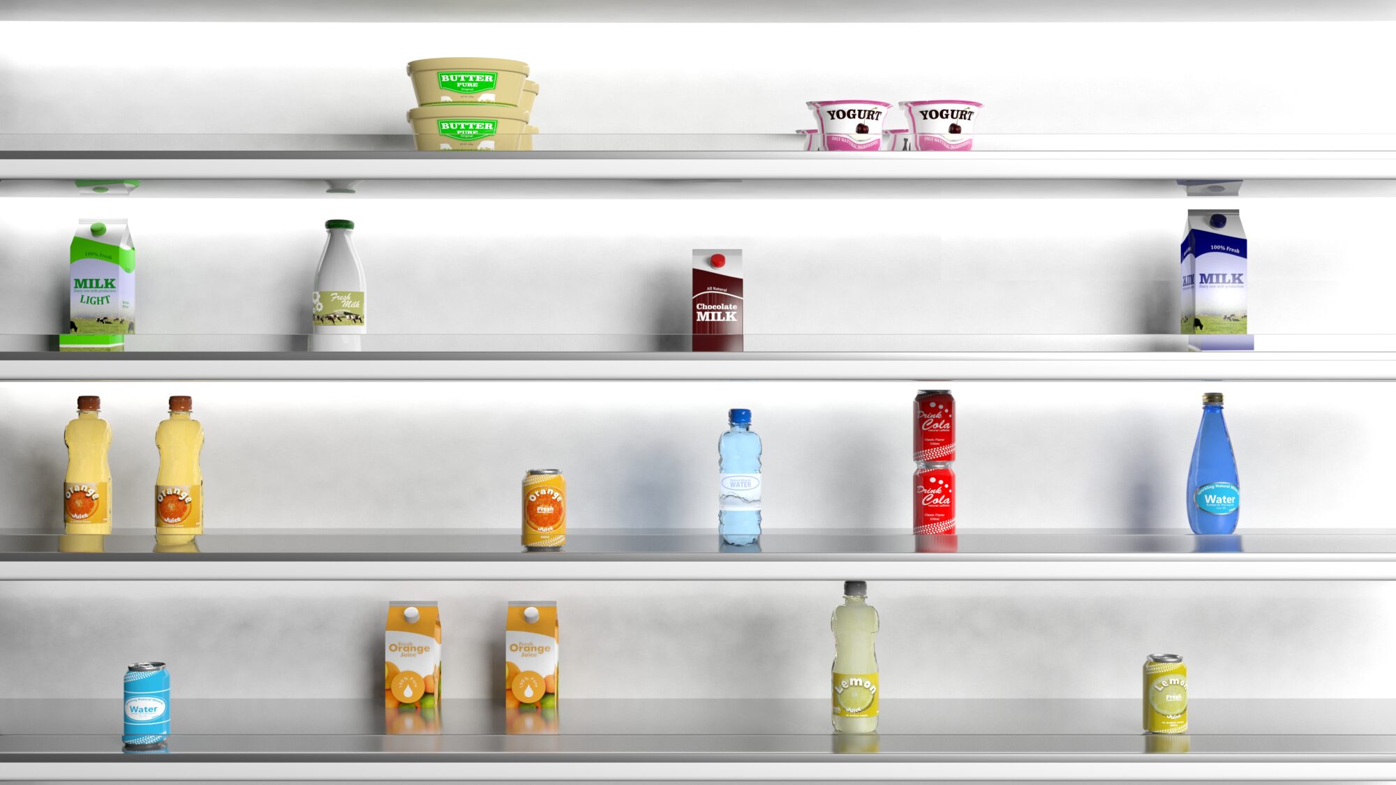 Supermarket white shelves with products