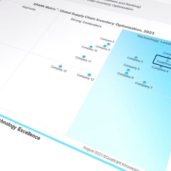 ToolsGroup is positioned as a Technology Leader in the 2023 SPARK Matrix™ for Global Supply Chain Inventory Optimization by Quadrant Knowledge Solutions